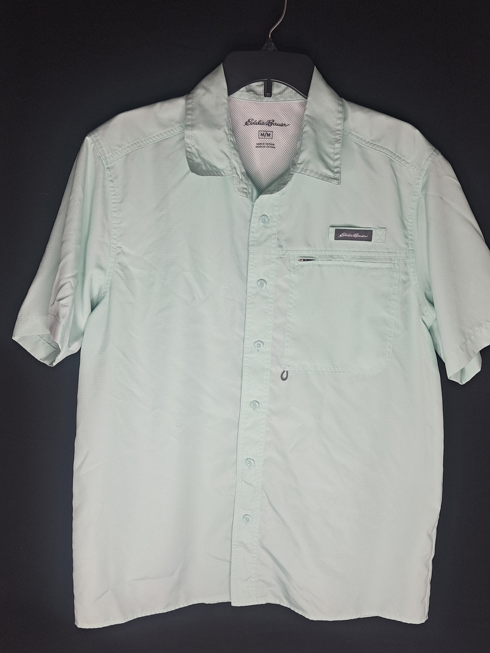 Eddie Bauer Mens M Tech Woven Shirt Short Sleeve MintGreen Vented Hiking Fishing
